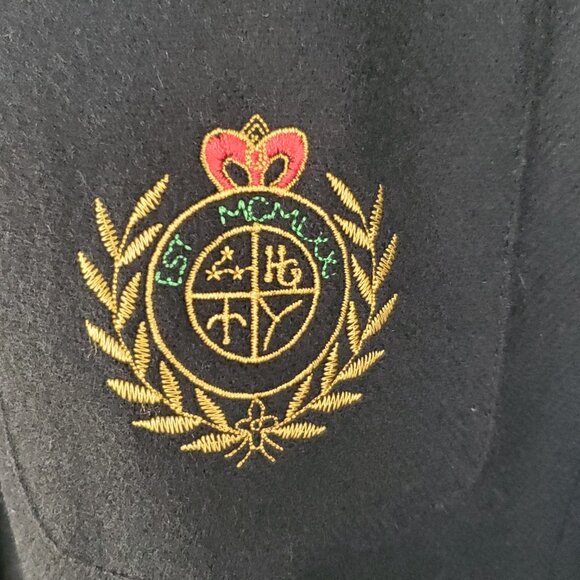 Herman Geist Crest Logo Black Wool Blazer Jacket Academia Womens 16 Lined Pocket - Picture 7 of 13